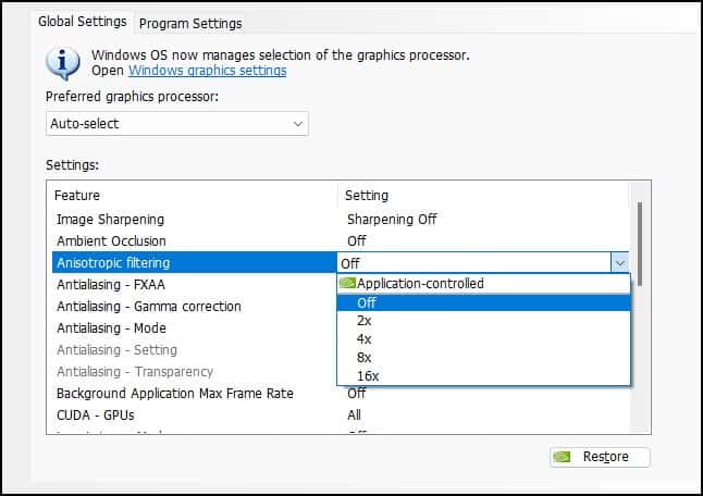 graphics setting list