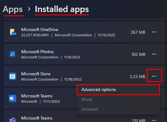 installed apps advanced option microsoft store internet access