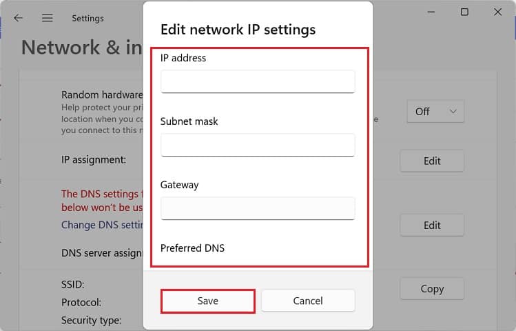 ip address subnet mask gateway preferred dns alternate dns