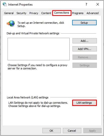 lan connection settings