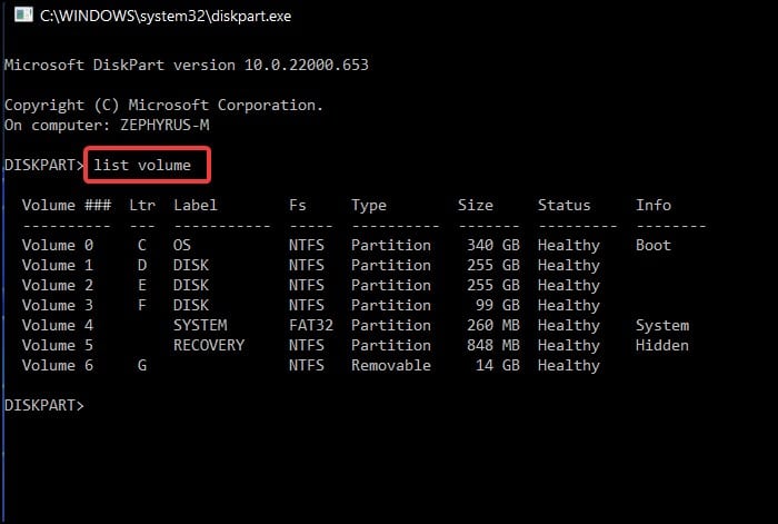 list vol cmd