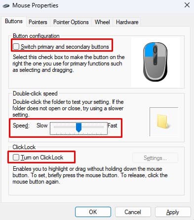 mouse properties left click mouse
