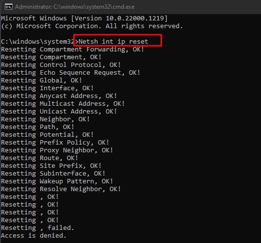 netsh int ip reset laptop disconnecting from wifi