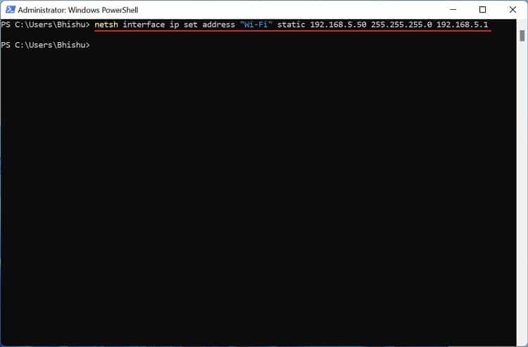 netsh interface ip set address static