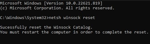 netsh winsock reset microsoft store