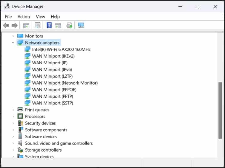 network adapters in device manager