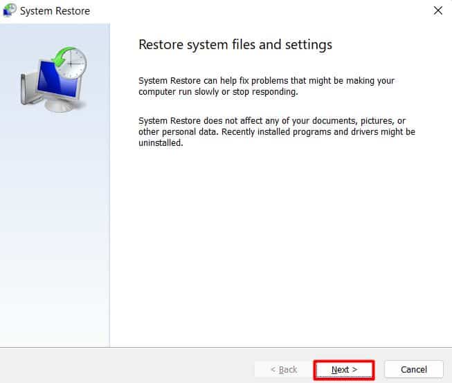next-on-system-restore