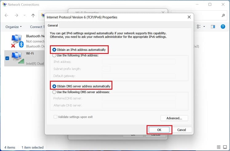 obtain ip address and dns server address automatically for ipv6