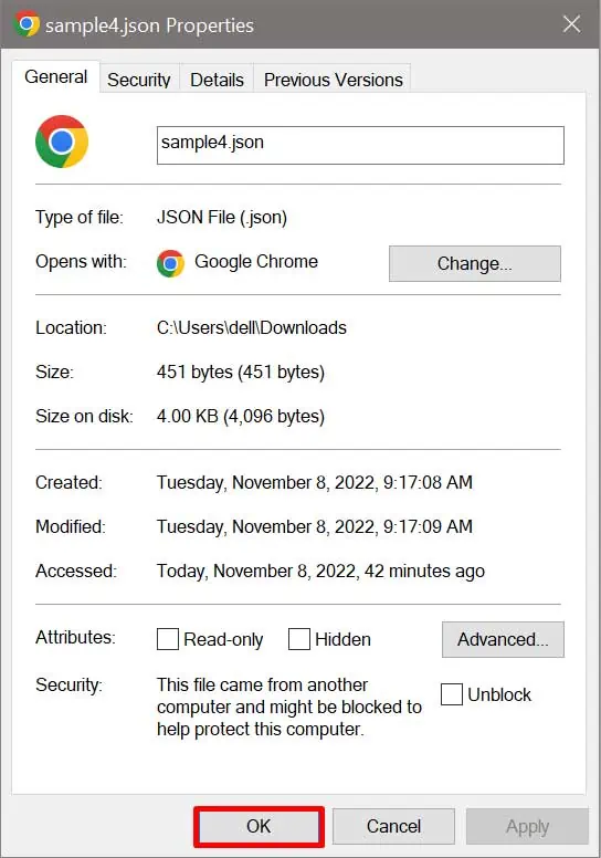 How to Open JSON File in 7 Possible Ways 36 ok-button-on-properties-tab