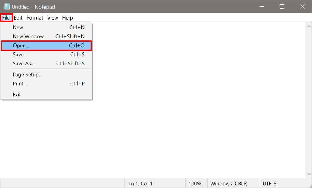 open-option-on-notepad