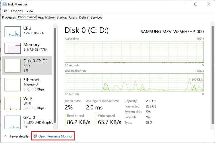 open resource monitor in task manager