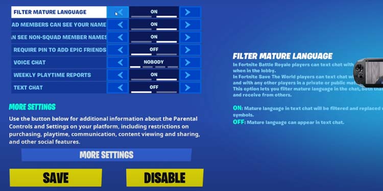 parental control audio settings fortnite
