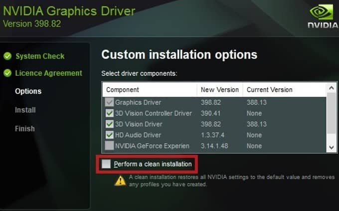 perform clean installation nvidia installer failed
