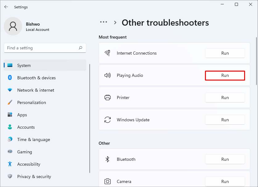 playing audio troubleshooter