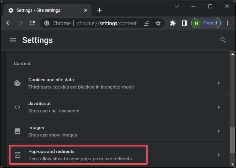 popups and redirects on chrome