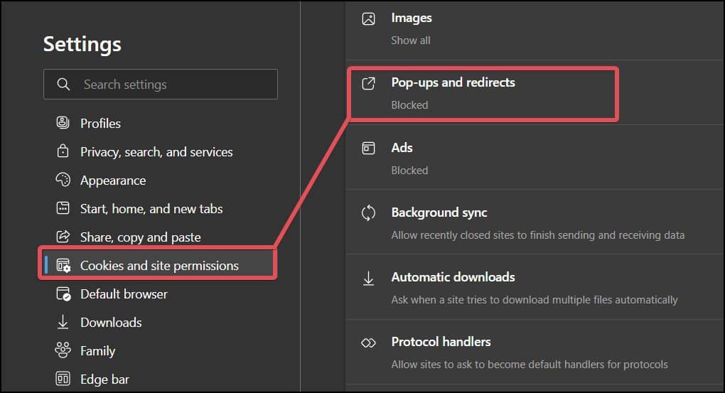 popups and redirects on edge