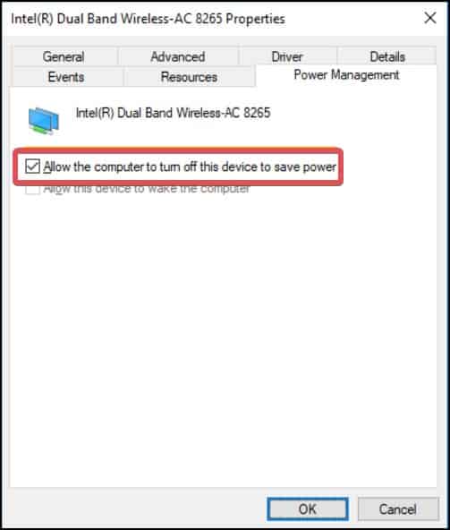 power management options