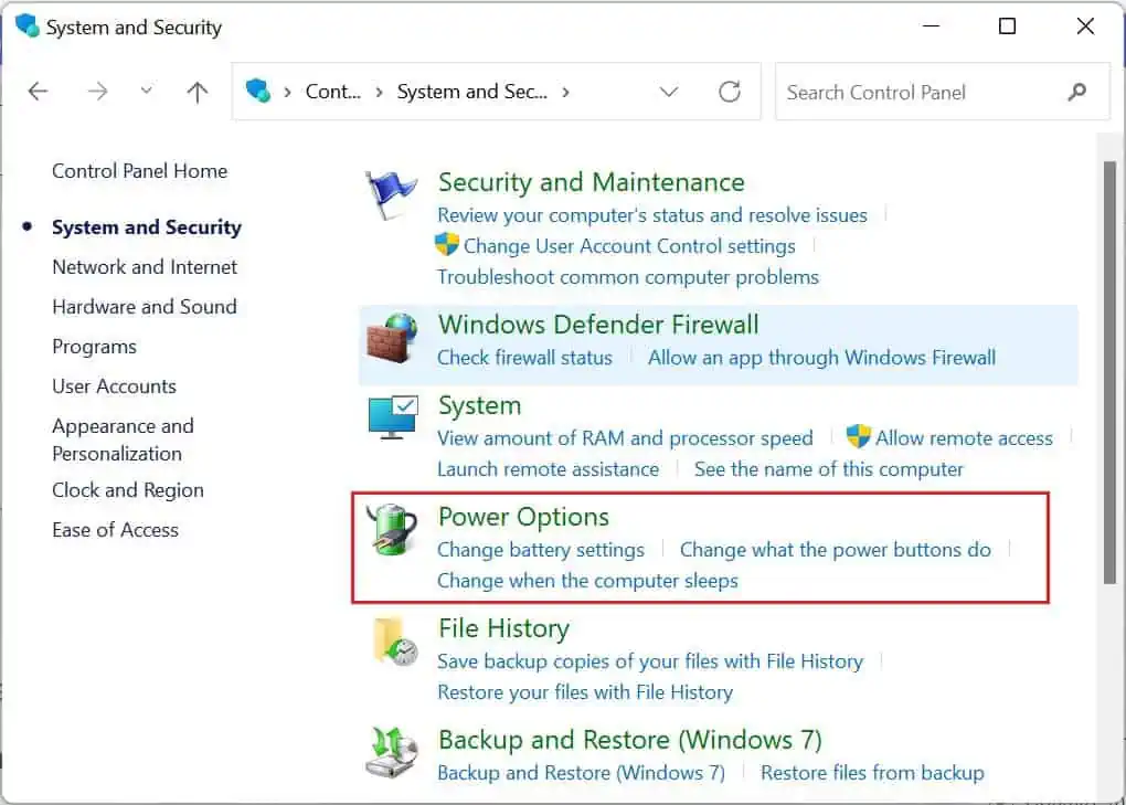 power-options-in-system-and-security