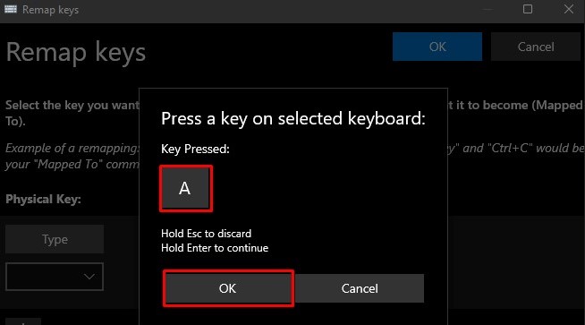 pressing a key on selected keyboard