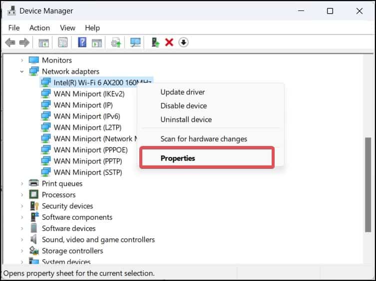 properties of WLAN device