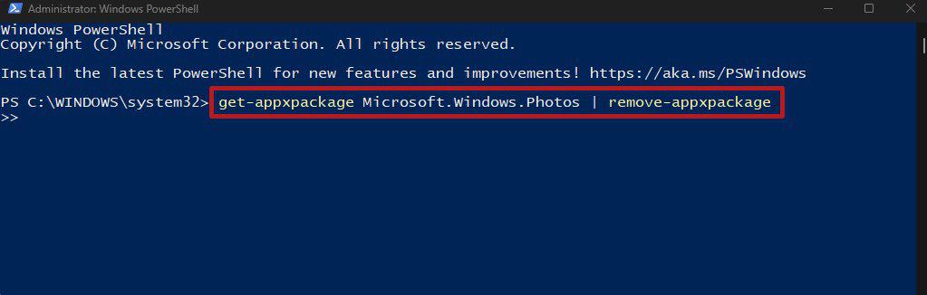 remove ms photos from powershell
