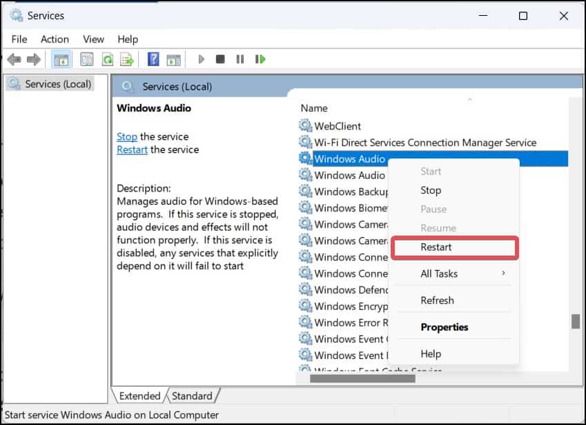 resatrt windows audio settings