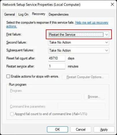 WiFi Not Turning On in Windows? How to Fix it 27 restart-service-first-failure