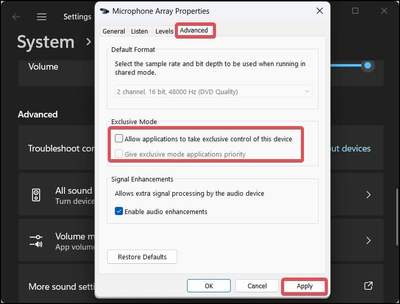 restrict appliation to take control of mic