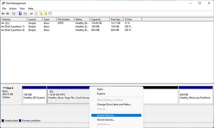 right click on drive and choose extend volume