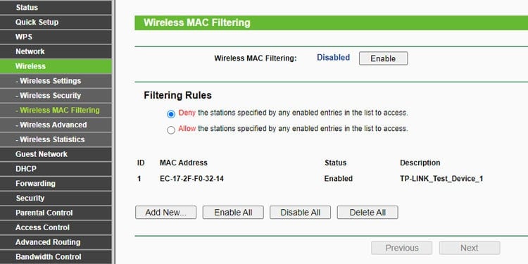 router wireless mac filtering