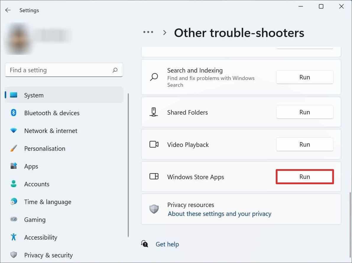 run windows store apps troubleshooter