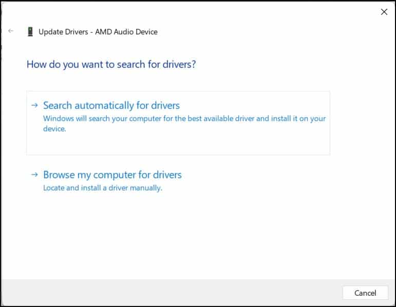 search automatically for audio driver