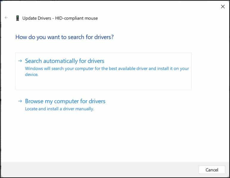 search automatically for mice driver