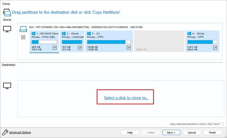 select a disk to clone to