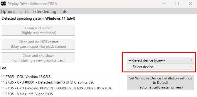 select device type and device 