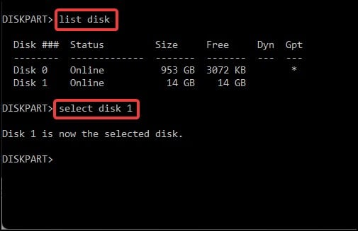 select disk cmd