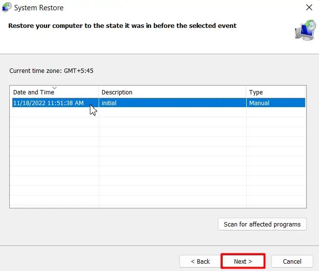 9 Ways to Fix if Laptop Won’t Shutdown on Windows 31 select-restore-point-and-hit-next