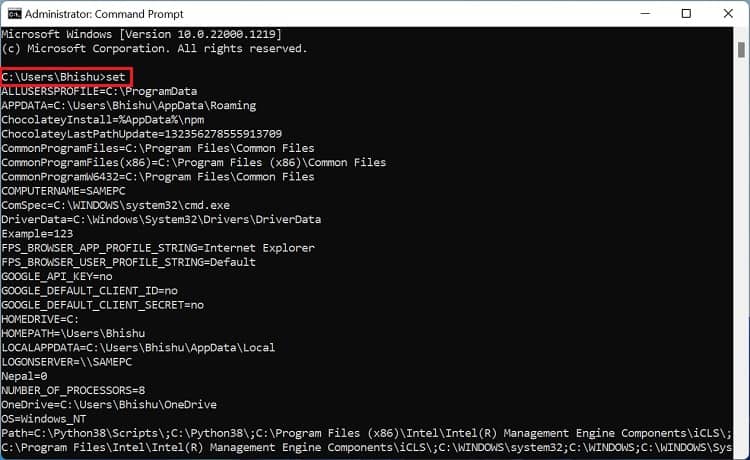 set command in command prompt