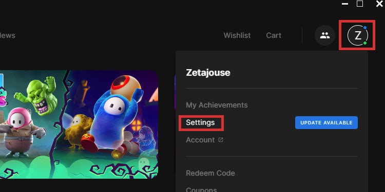 settings epic games