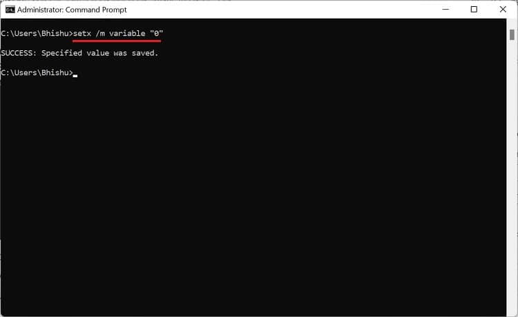 setx m command in command prompt
