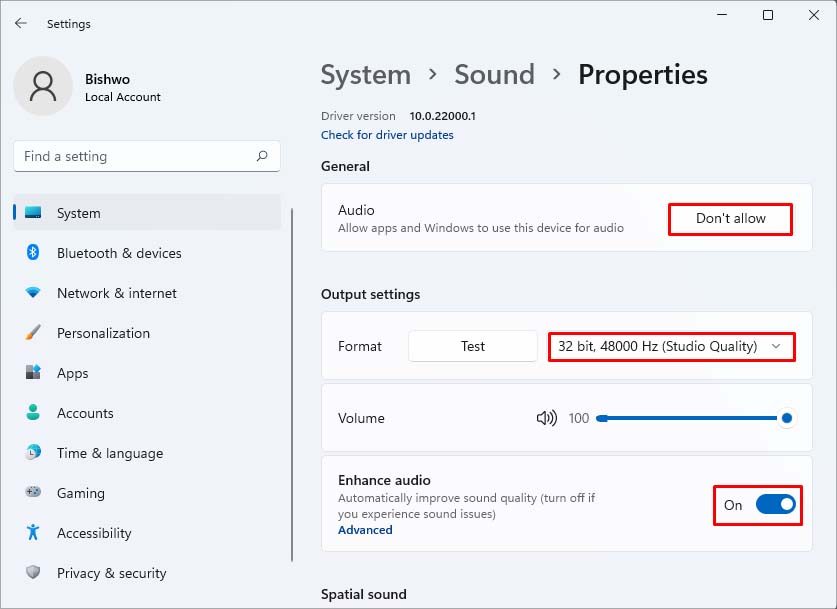 sound component configuration