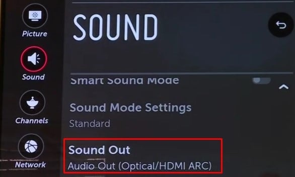 sound out option in lg tv
