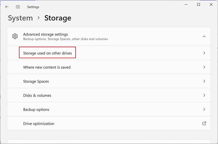 storage used on other drives