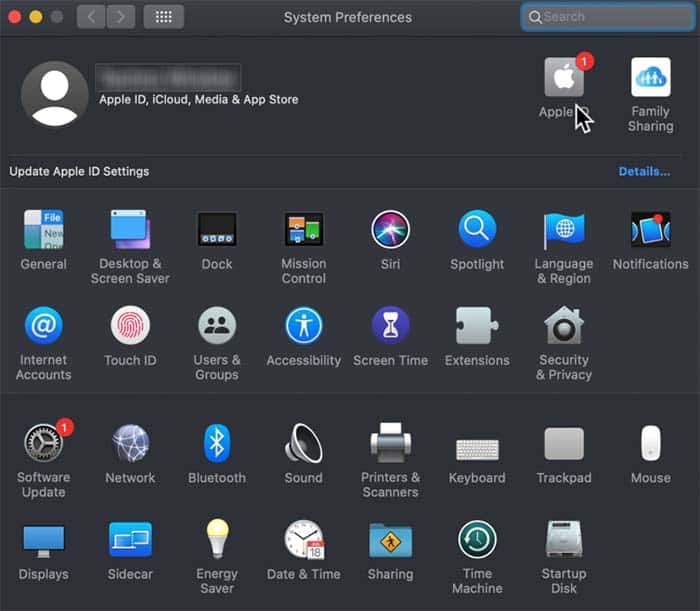 system preferences apple id