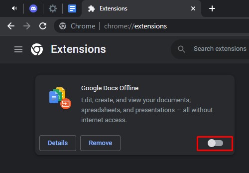 toggle off extension