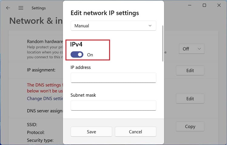 toggle on ipv4