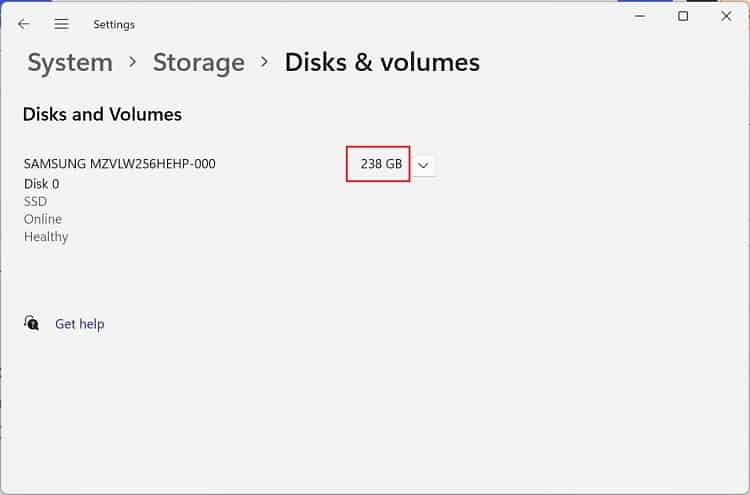 total storage right next to the hard drive name