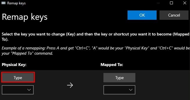 type button under physical key