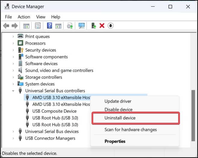 uninstall USB driver