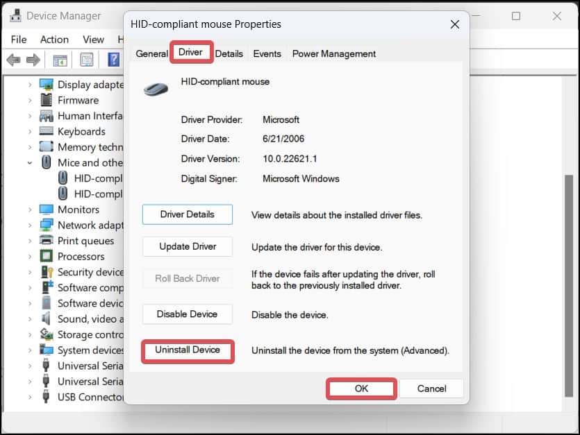 uninstall mouse driver